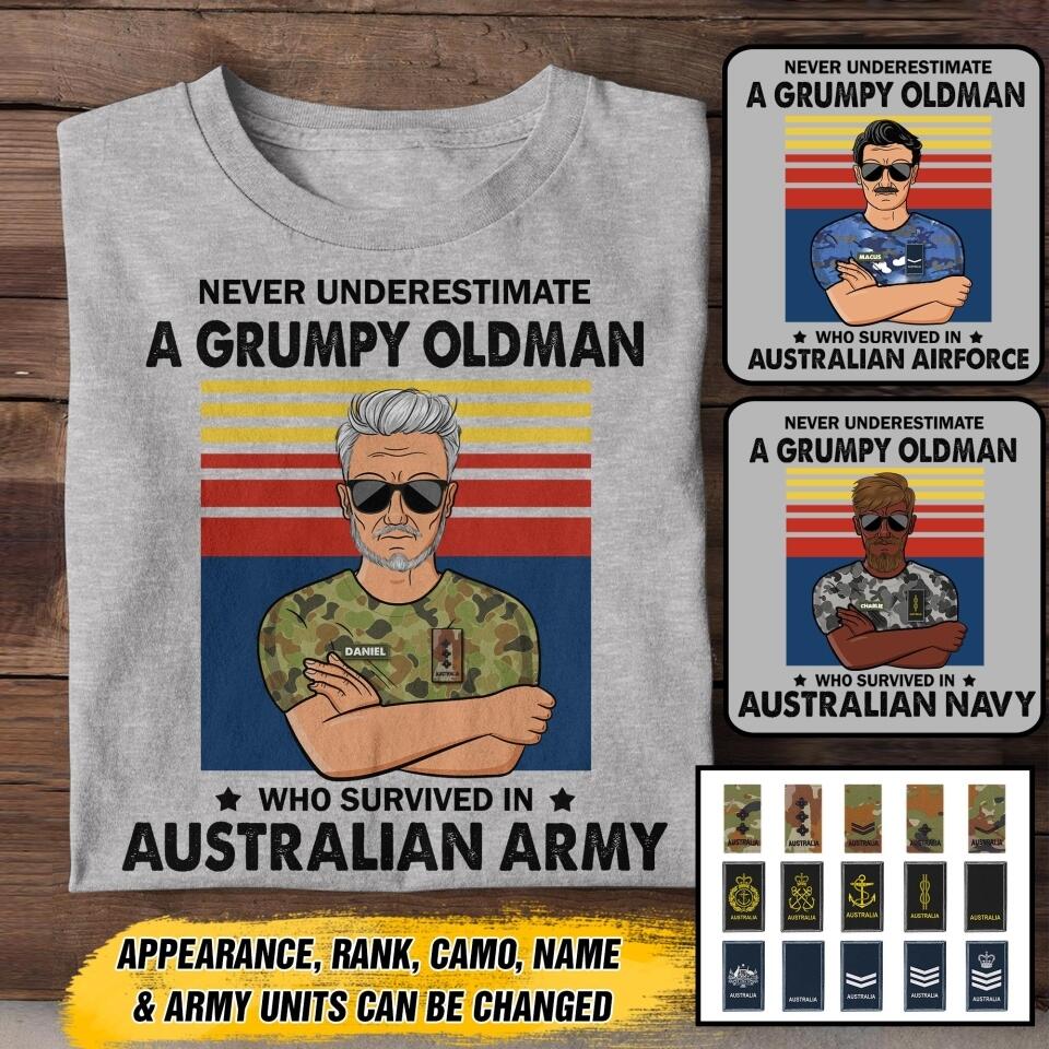 Personalized Never underestimate A Grumpy Oldman Australian Veterans/Soldier Tshirt Printed 22JUY-HY14