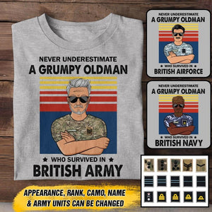 Personalized Never underestimate A Grumpy Oldman British Veterans/Soldier Tshirt Printed 22JUY-HY14