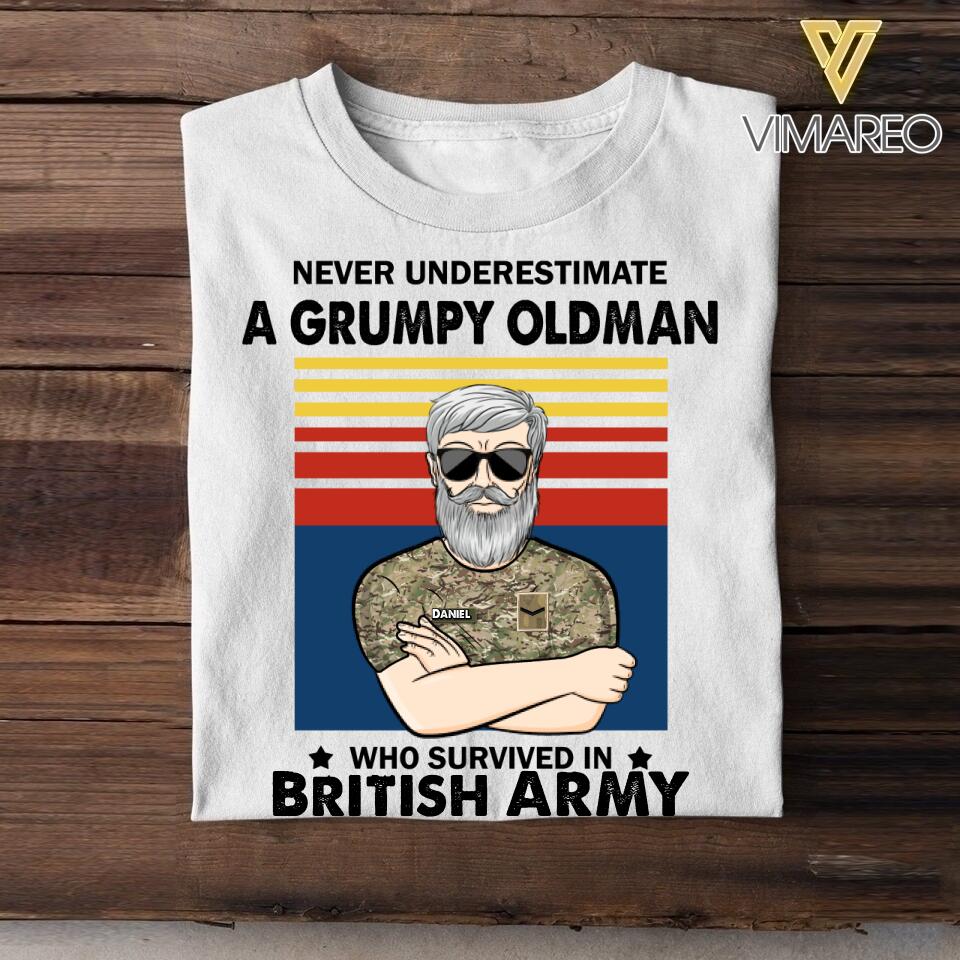 Personalized Never underestimate A Grumpy Oldman British Veterans/Soldier Tshirt Printed 22JUY-HY14