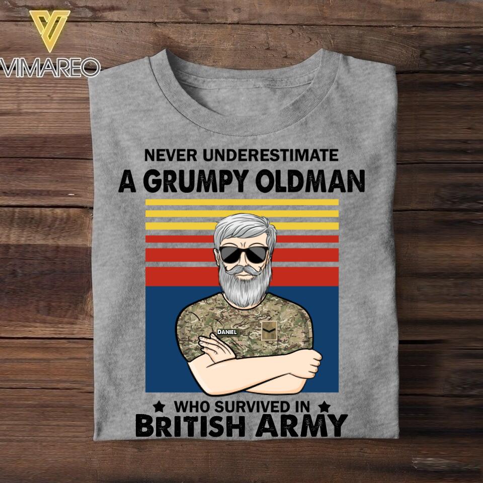 Personalized Never underestimate A Grumpy Oldman British Veterans/Soldier Tshirt Printed 22JUY-HY14
