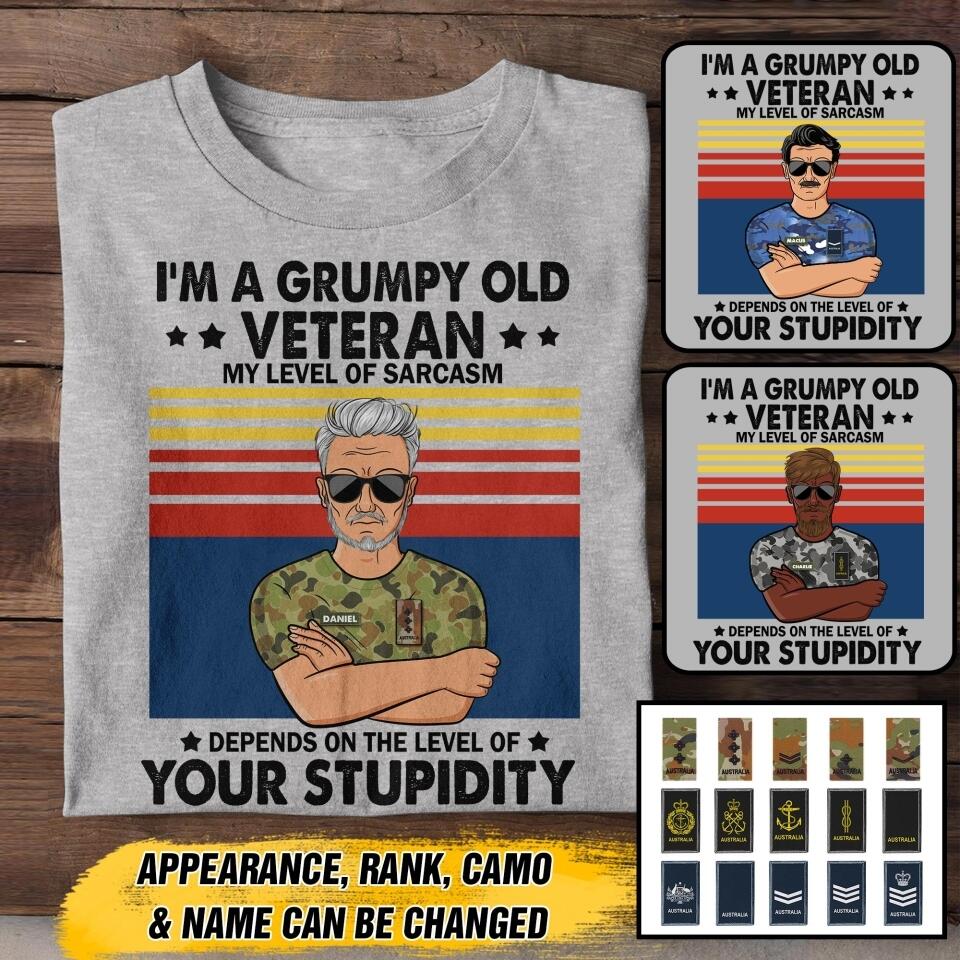 Personalized I'm A Grumpy Old Australian  Veterans/Soldier Tshirt Printed 22JUY-HY15
