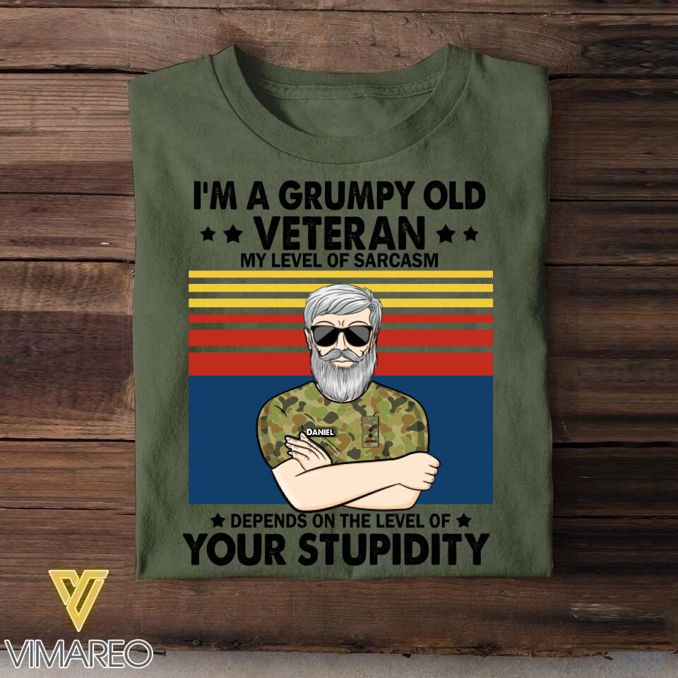 Personalized I'm A Grumpy Old Australian  Veterans/Soldier Tshirt Printed 22JUY-HY15