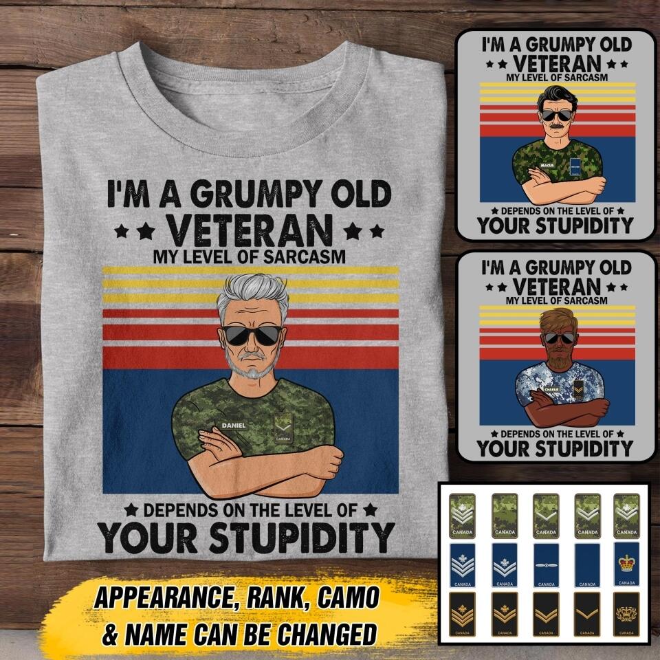 Personalized I'm A Grumpy Old Canadian Veterans/Soldier Tshirt Printed 22JUY-HY15