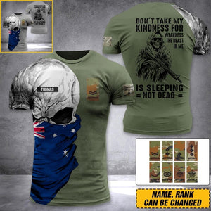DH Personalized Australia Skull Soldier/ Veteran Tshirt 3D Printed DHDT1307