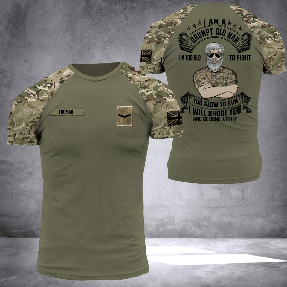 Personalized United Kingdom Oldman Soldier/ Veteran Tshirt 3D Printed DHDT1607
