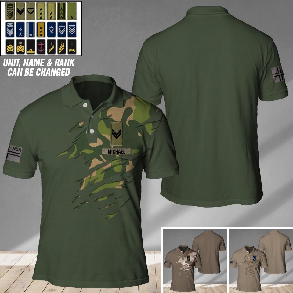 Personalized Norway Veteran/ Solider Camo Polo Shirts 3D Printed QTDT1807