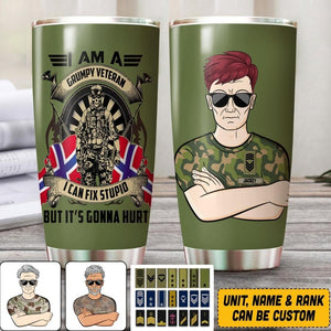 Personalized I Am A Grumpy Norway Veteran I Can Fix Stupid  Tumbler Printed QTVQ1807
