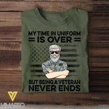 Personalized My Time In Uniform Is Over But Being A US Veteran Never Ends Tshirt Printed QTDT1907