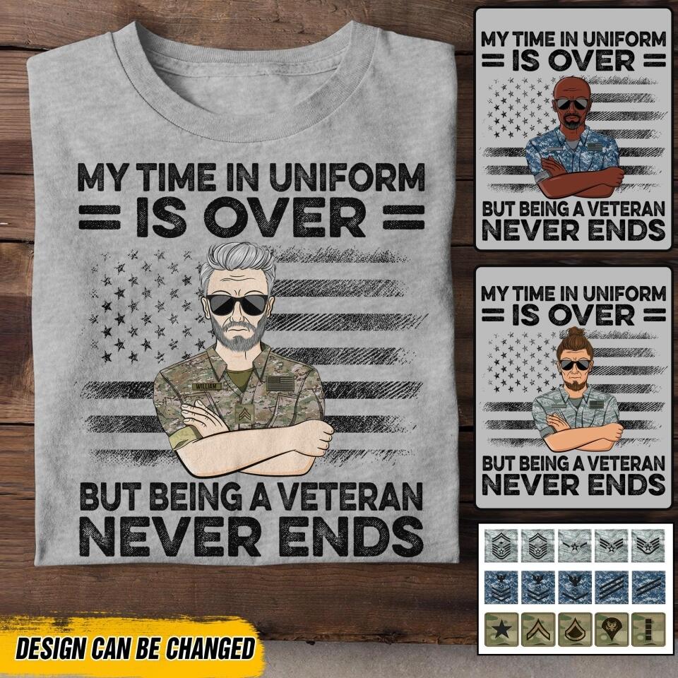 Personalized My Time In Uniform Is Over But Being A US Veteran Never Ends Tshirt Printed QTDT1907