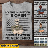 Personalized My Time In Uniform Is Over But Being A US Veteran Never Ends Tshirt Printed QTDT1907