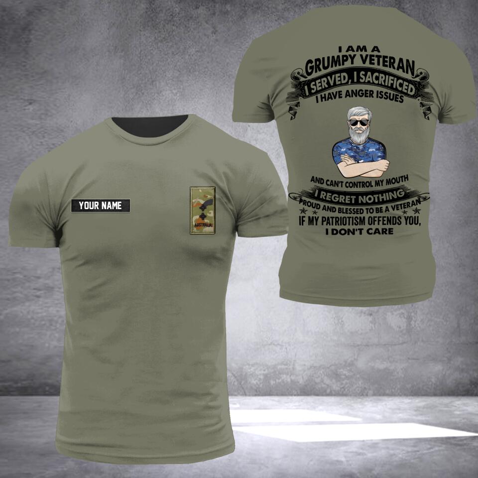 Personalized AUSTRALIA I Am A Grumpy Veteran Oldman Soldier/ Veteran Tshirt 3D Printed DHHQ1807