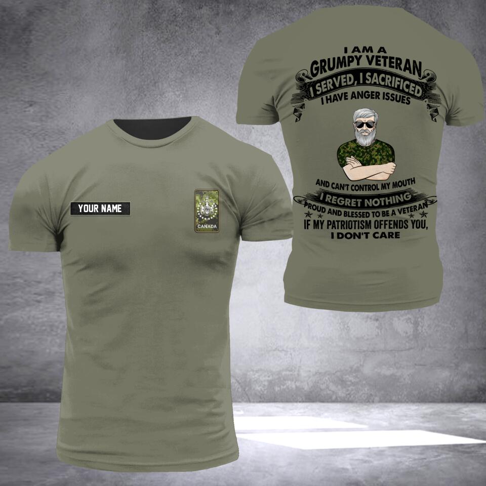 Personalized CANADA I Am A Grumpy Veteran Oldman Soldier/ Veteran Tshirt 3D Printed DHHQ1807