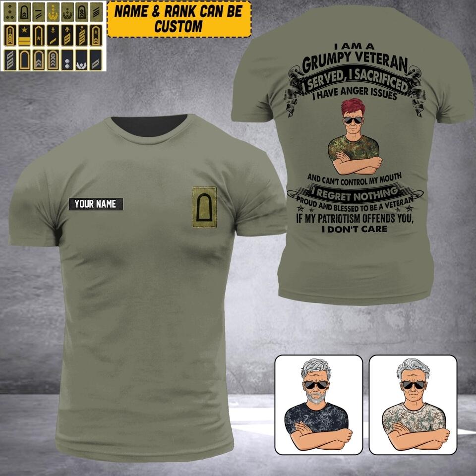 Personalized German I Am A Grumpy Veteran Oldman Soldier/ Veteran Tshirt 3D Printed DHHQ1807
