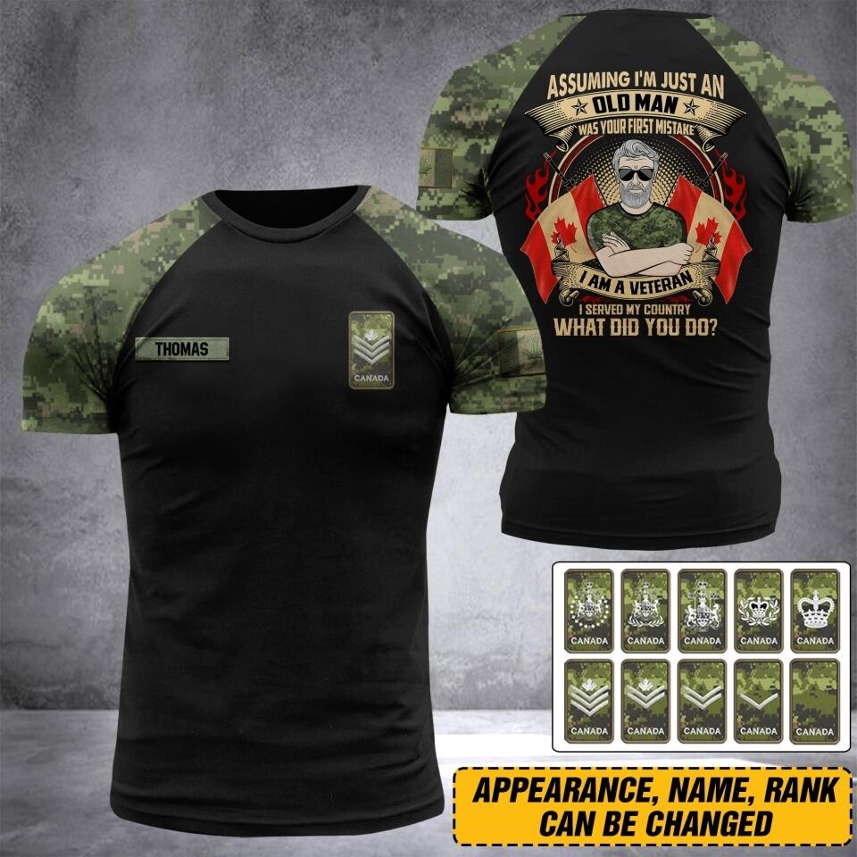 Personalized CANADA Assuming I'm Just An Old Man Soldier/ Veteran Tshirt 3D Printed DHDT2107