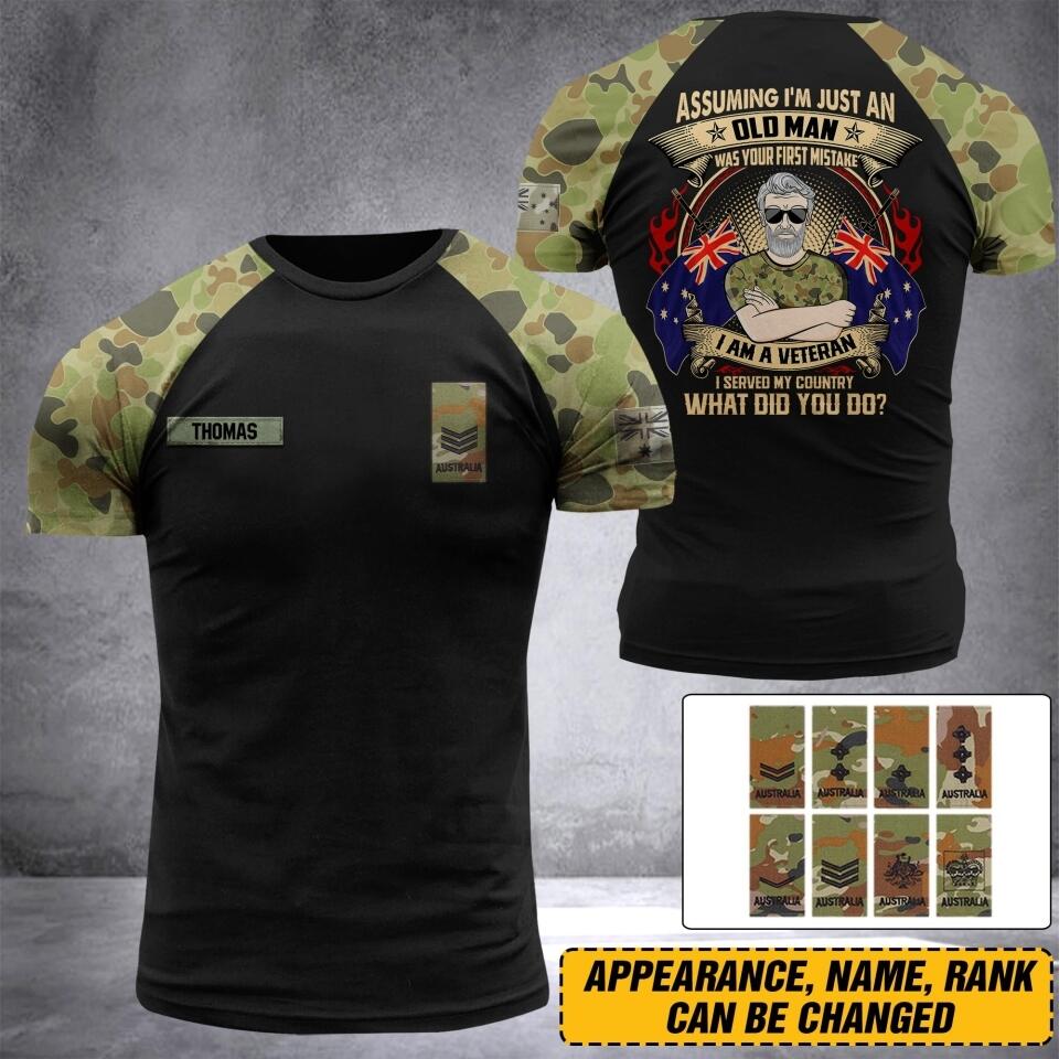 Personalized AUSTRALIA Assuming I'm Just An Old Man Soldier/ Veteran Tshirt 3D Printed DHDT2107