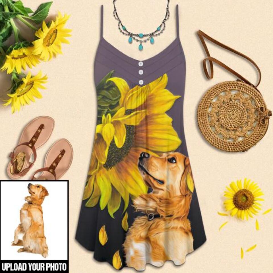 Personalized Dog Sunflower Upload Photo Summer Dress Ladies Womens Clothing QTVQ2107