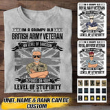 Personalized I'm Grumpy Old UK Veteran My Level Of Sarcasm Depends on Your Level Of Stupidity Tshirt Printed QTVQ2207