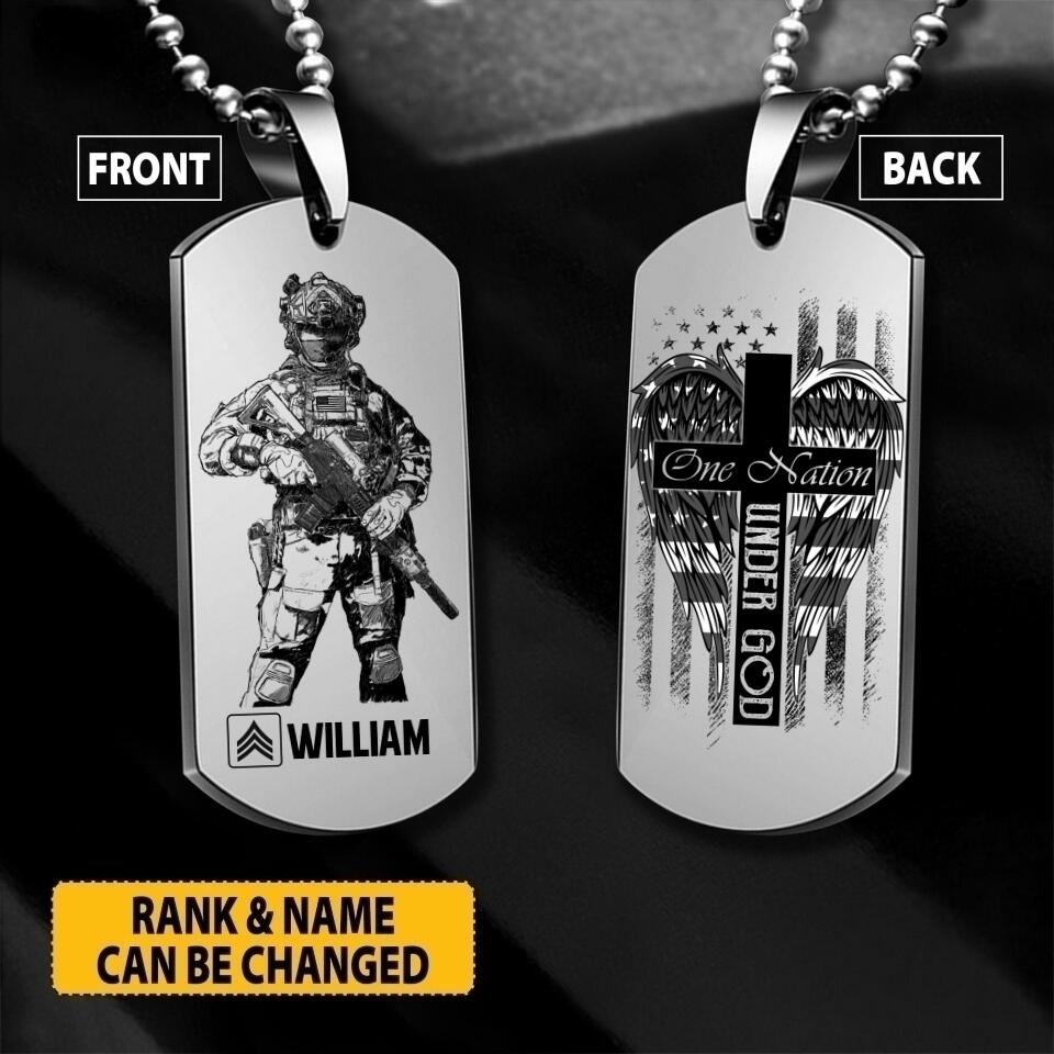 Personalized One Nation Under God US Solider/ Veteran Printed QTDT2507