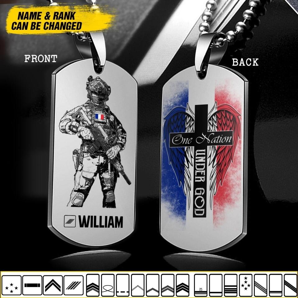 Personalized One Nation Under God French Solider/ Veteran Printed QTDT2507