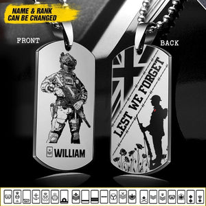 Personalized Lest We Forget UK Solider/ Veteran Necklaces Printed QTDT2207