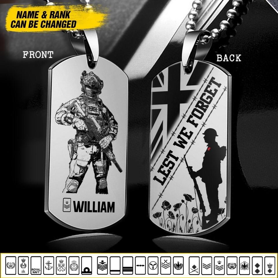 Personalized Lest We Forget UK Solider/ Veteran Necklaces Printed QTDT2207