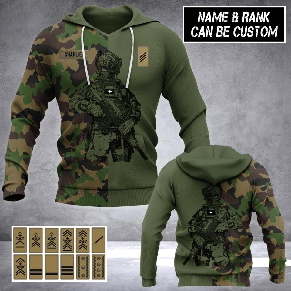 Personalized Swiss Veteran/ Solider Camo Hoodie or Tshirt 3D Printed QTHC2507
