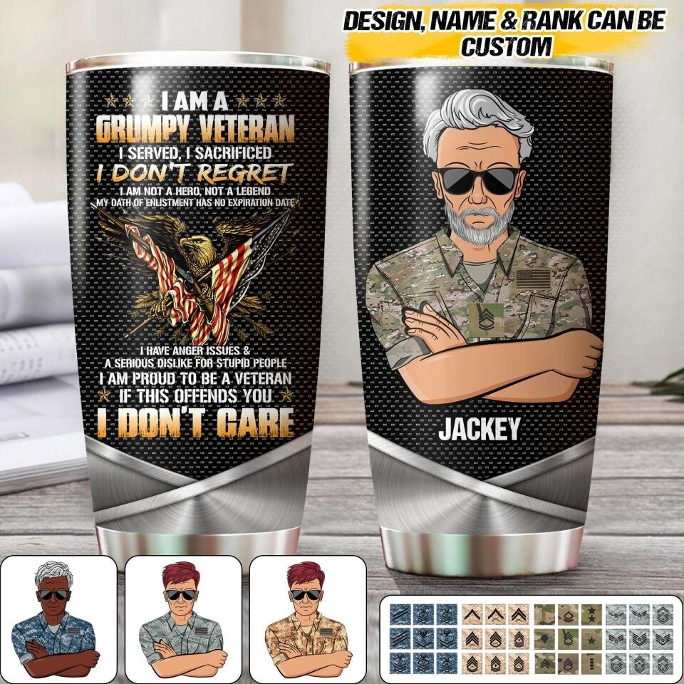Personalized Grumpy US Veteran/ Solider Tumbler Printed 22JUY-HQ30