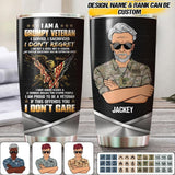 Personalized Grumpy US Veteran/ Solider Tumbler Printed 22JUY-HQ30