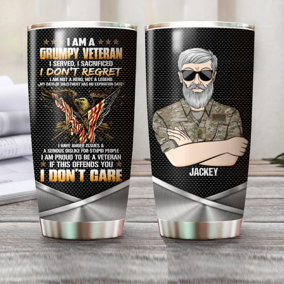 Personalized Grumpy US Veteran/ Solider Tumbler Printed 22JUY-HQ30