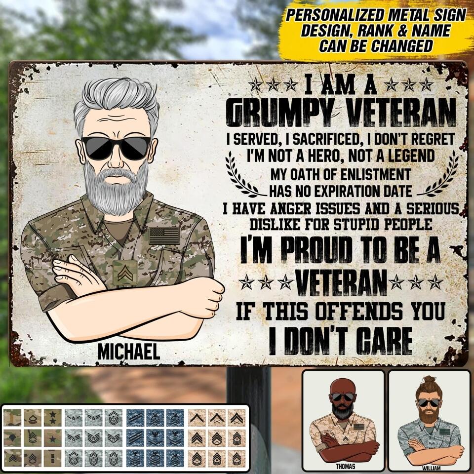 Personalized Grumpy U.S Veterans Metal Sign Printed 22JUY-DT30