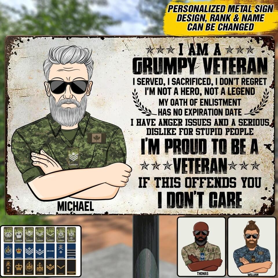 Personalized Grumpy Canadian Veterans Metal Sign Printed 22JUY-DT30