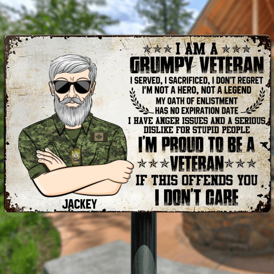 Personalized Grumpy Canadian Veterans Metal Sign Printed 22JUY-DT30
