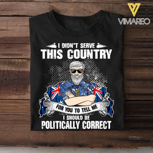 Personalized I Didn't Serve This Country For Pussies To Tell Me Australian Veteran/ Solider Tshirt Printed QTVQ3007