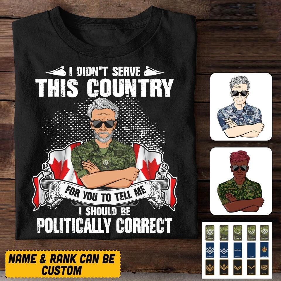 Personalized I Didn't Serve This Country For Pussies To Tell Me Canadian Veteran/ Solider Tshirt Printed QTVQ3007