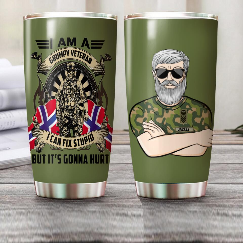 Personalized I Am A Grumpy Norway Veteran I Can Fix Stupid  Tumbler Printed QTVQ1807