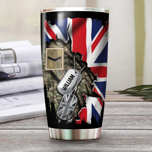 Personalized UK Veteran/ Solider Rank Flag Tumbler Printed QTVQ0208
