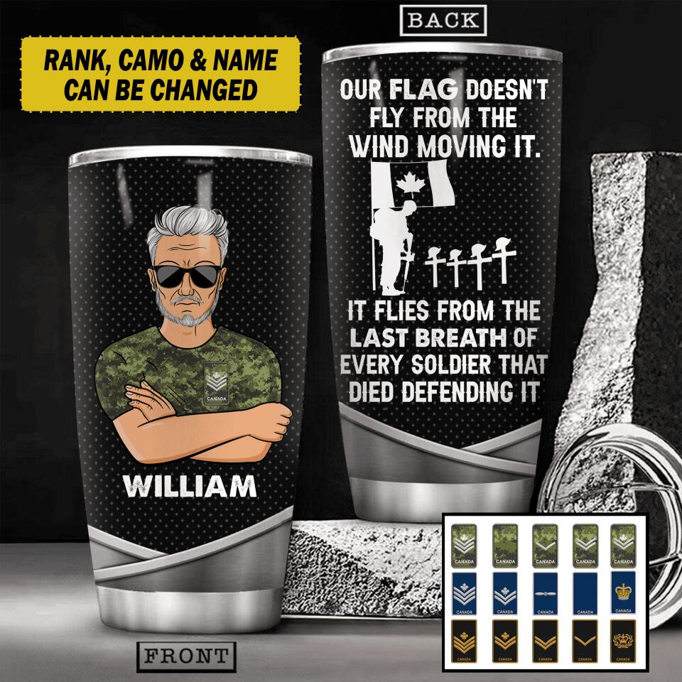 Personalized Canadian Veteran/ Solider Rank Flag Tumbler Printed 22AUG-HY02