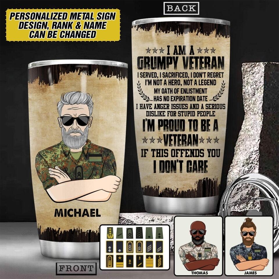 Personalized Grumpy German Veteran/ Solider Tumbler Printed 22AUG-HY03