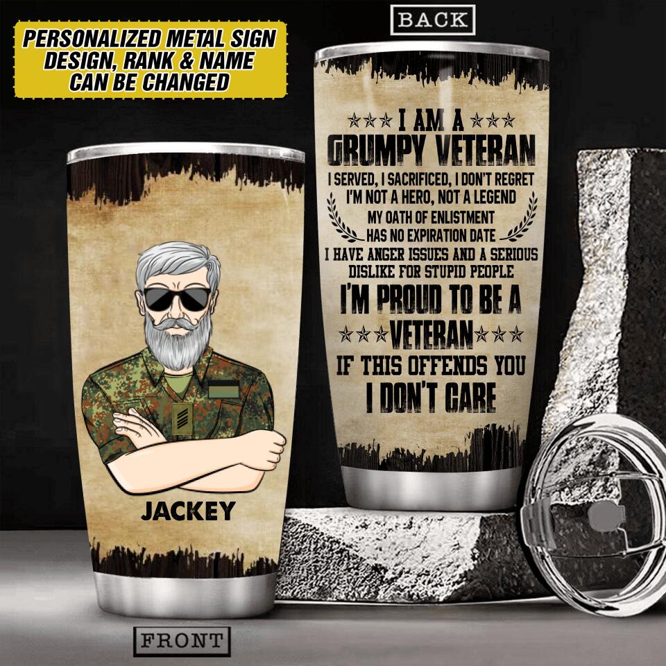 Personalized Grumpy German Veteran/ Solider Tumbler Printed 22AUG-HY03