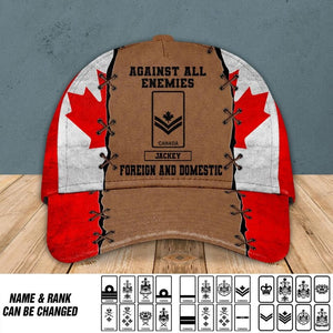 Personalized Against All Enemies Foreign And Domestic Canadian Veteran/ Solider Peaked Cap Printed QTVQ0308