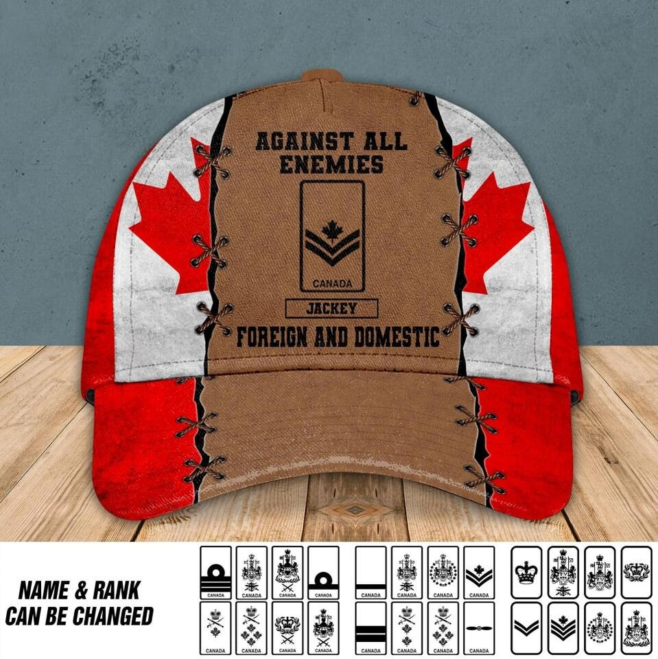 Personalized Against All Enemies Foreign And Domestic Canadian Veteran/ Solider Peaked Cap Printed QTVQ0308