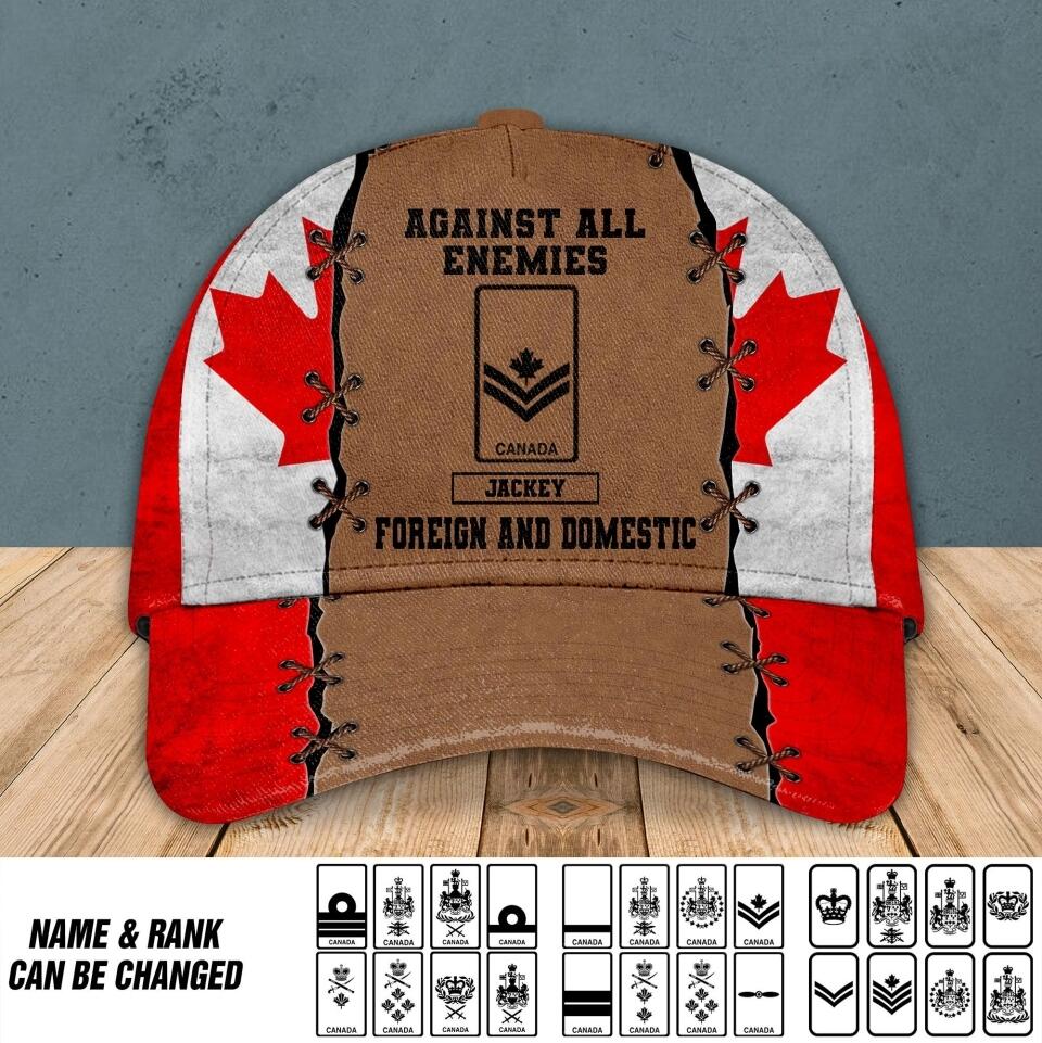 Personalized Against All Enemies Foreign And Domestic Canadian Veteran/ Solider Peaked Cap Printed QTVQ0308