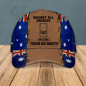 Personalized Against All Enemies Foreign And Domestic Australian Veteran/ Solider Peaked Cap Printed QTVQ0308