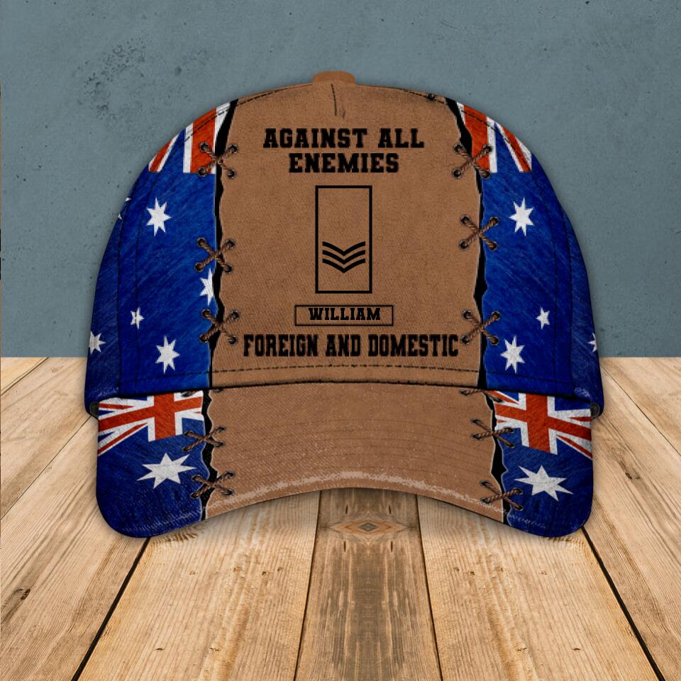 Personalized Against All Enemies Foreign And Domestic Australian Veteran/ Solider Peaked Cap Printed QTVQ0308