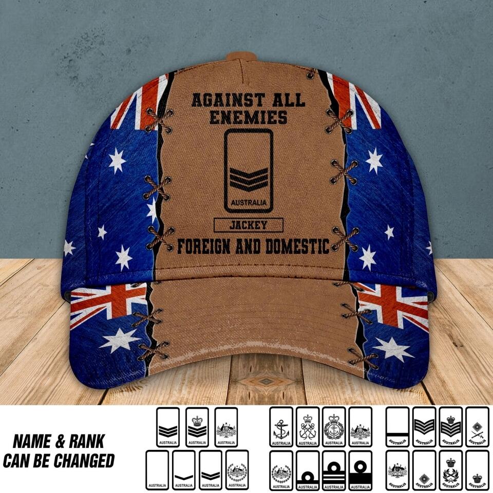 Personalized Against All Enemies Foreign And Domestic Australian Veteran/ Solider Peaked Cap Printed QTVQ0308
