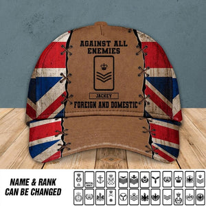 Personalized Against All Enemies Foreign And Domestic UK Veteran/ Solider Peaked Cap Printed QTVQ0308