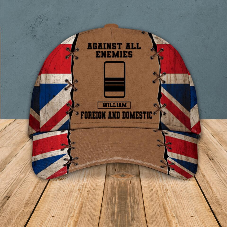 Personalized Against All Enemies Foreign And Domestic UK Veteran/ Solider Peaked Cap Printed QTVQ0308