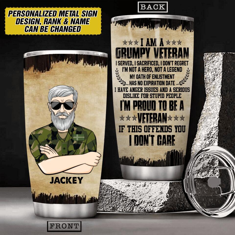 Personalized Grumpy Swedish Veteran/ Solider Tumbler Printed 22AUG-HY03