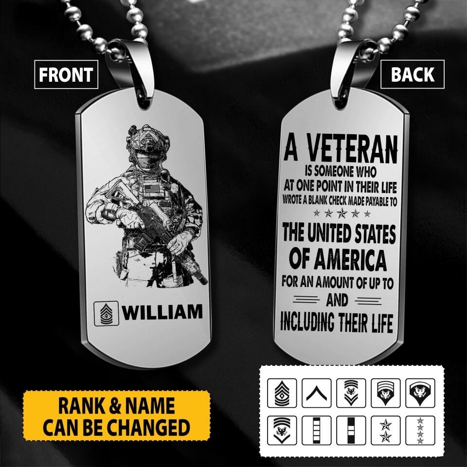 Personalized U.S Soldier/Veterans Necklaces Printed 22AUG-HY09