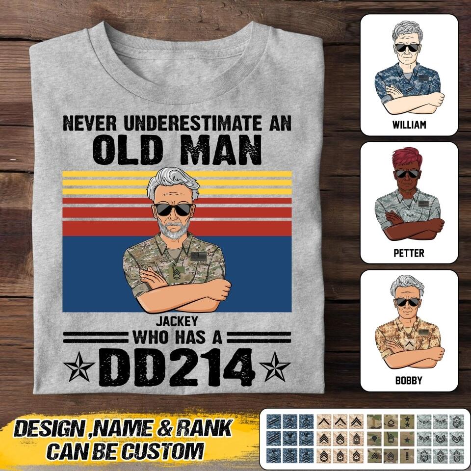 Personalized Never Underestimate An Old Man Who Has A DD214 US Veteran/Soldier Tshirt Printed 22AUG-HQ09